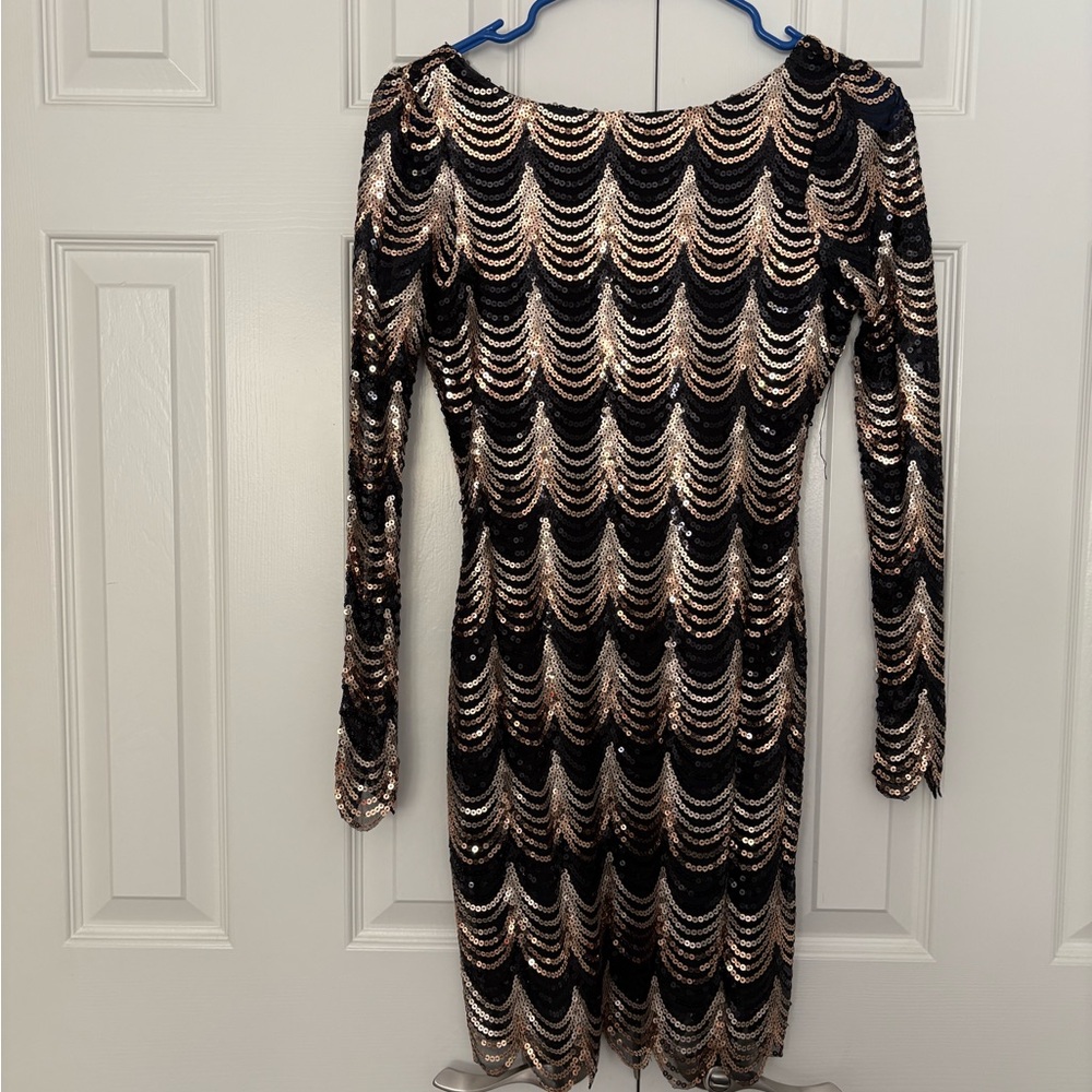 Charlotte Russe Black and Gold Sequin Long Sleeve Dress